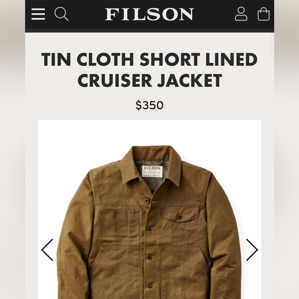 Men’s Filson Tin Cloth Short Lines Cruiser Jacket